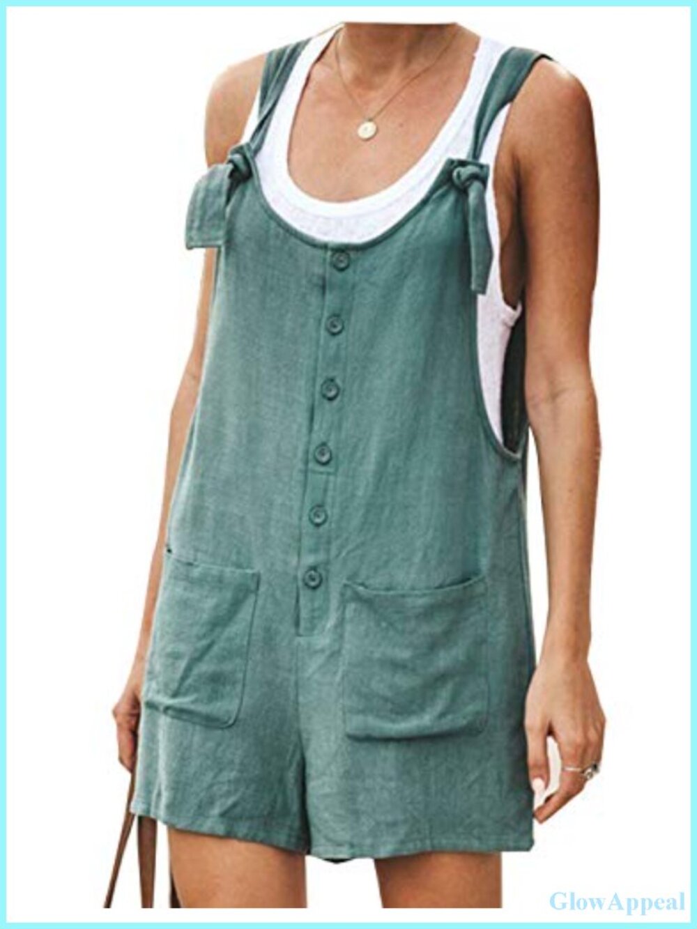 Women's Linen Blend Overall Shorts Romper Sleeveless Adjustable Straps Pockets